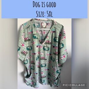 Dog is Good Light Gray Dog Print Scrub Top
